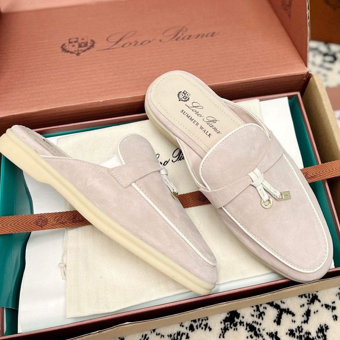 Loro Piana 2026 Charms Walk Babouche Mule Light Pink Suede