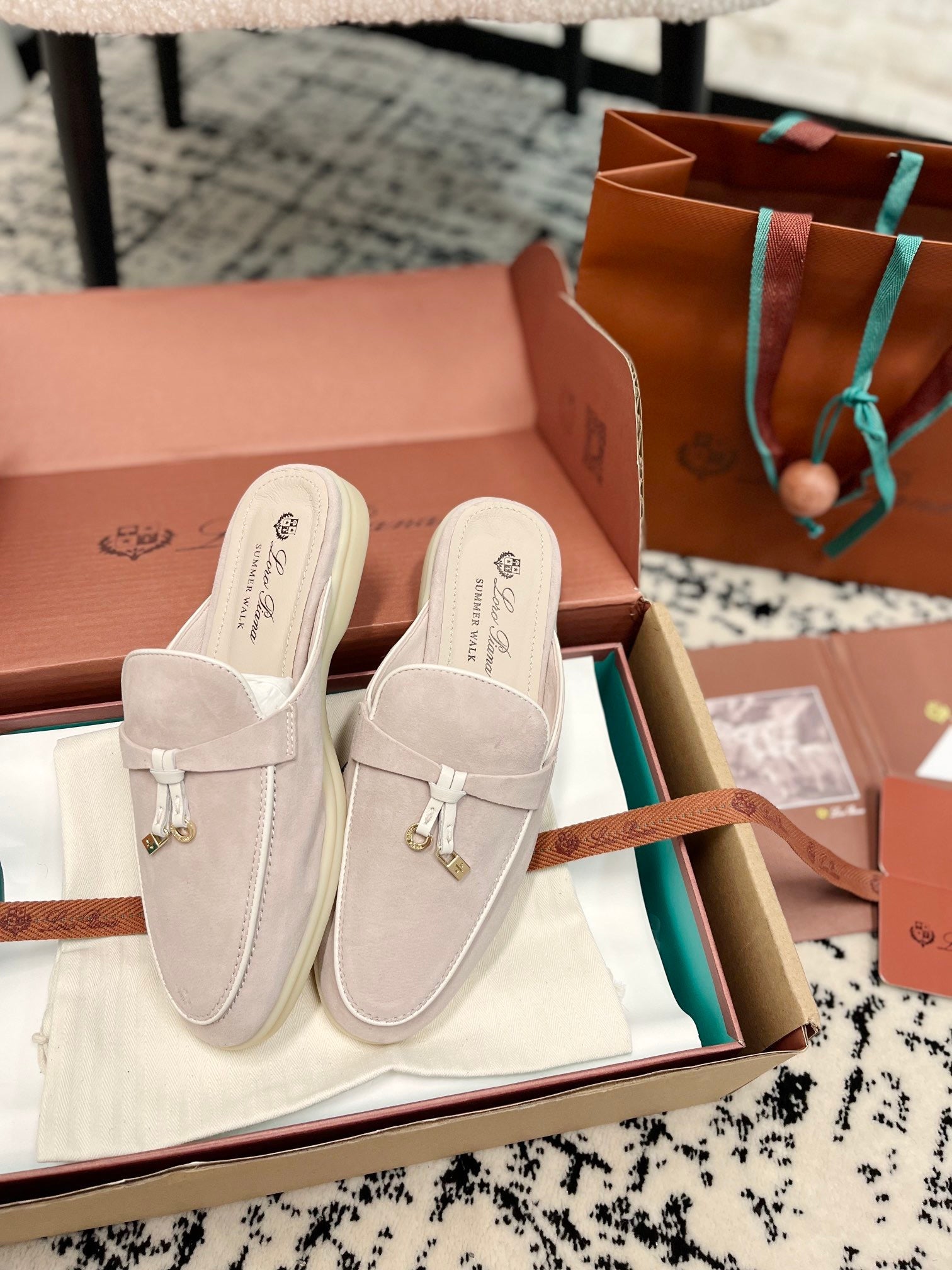 Loro Piana 2026 Charms Walk Babouche Mule Light Pink Suede