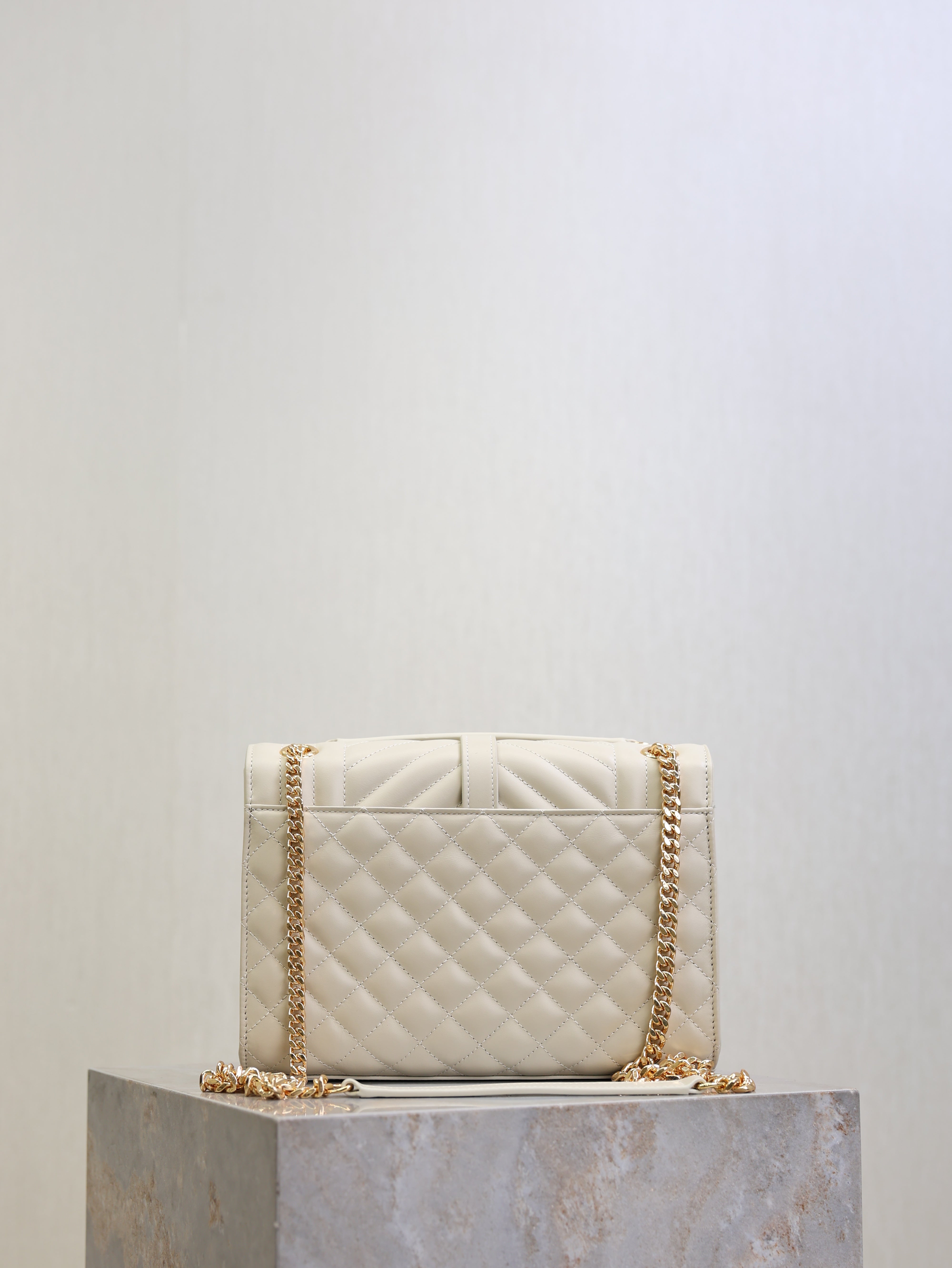 YSL 2026 Envelope In Quilted Grain De Poudre White Embossed Leather