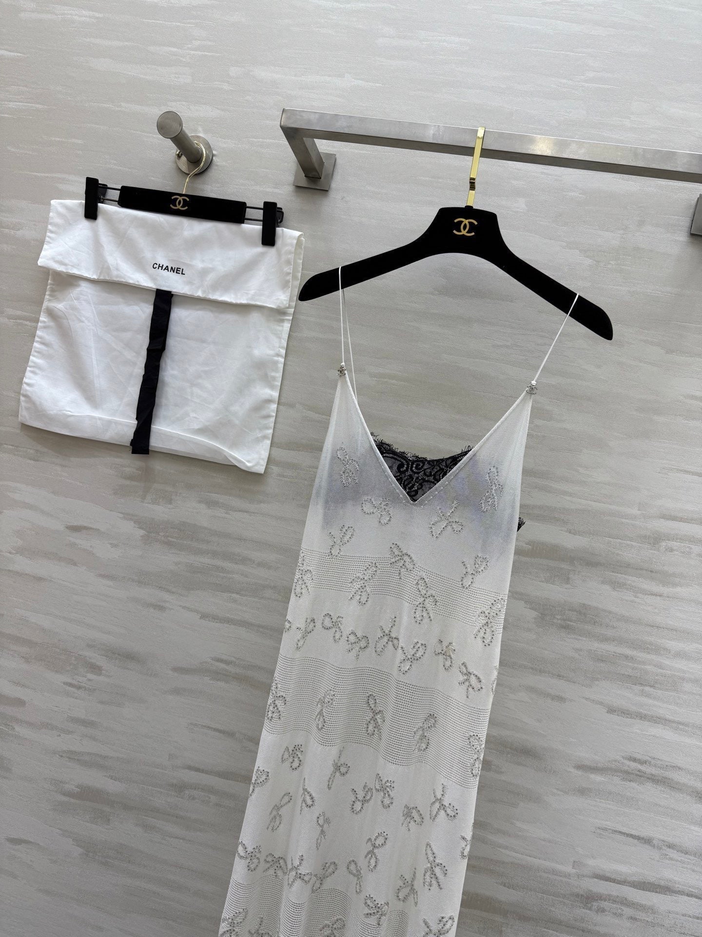 Chanel 2026 Camisole Dress White Lace Cotton