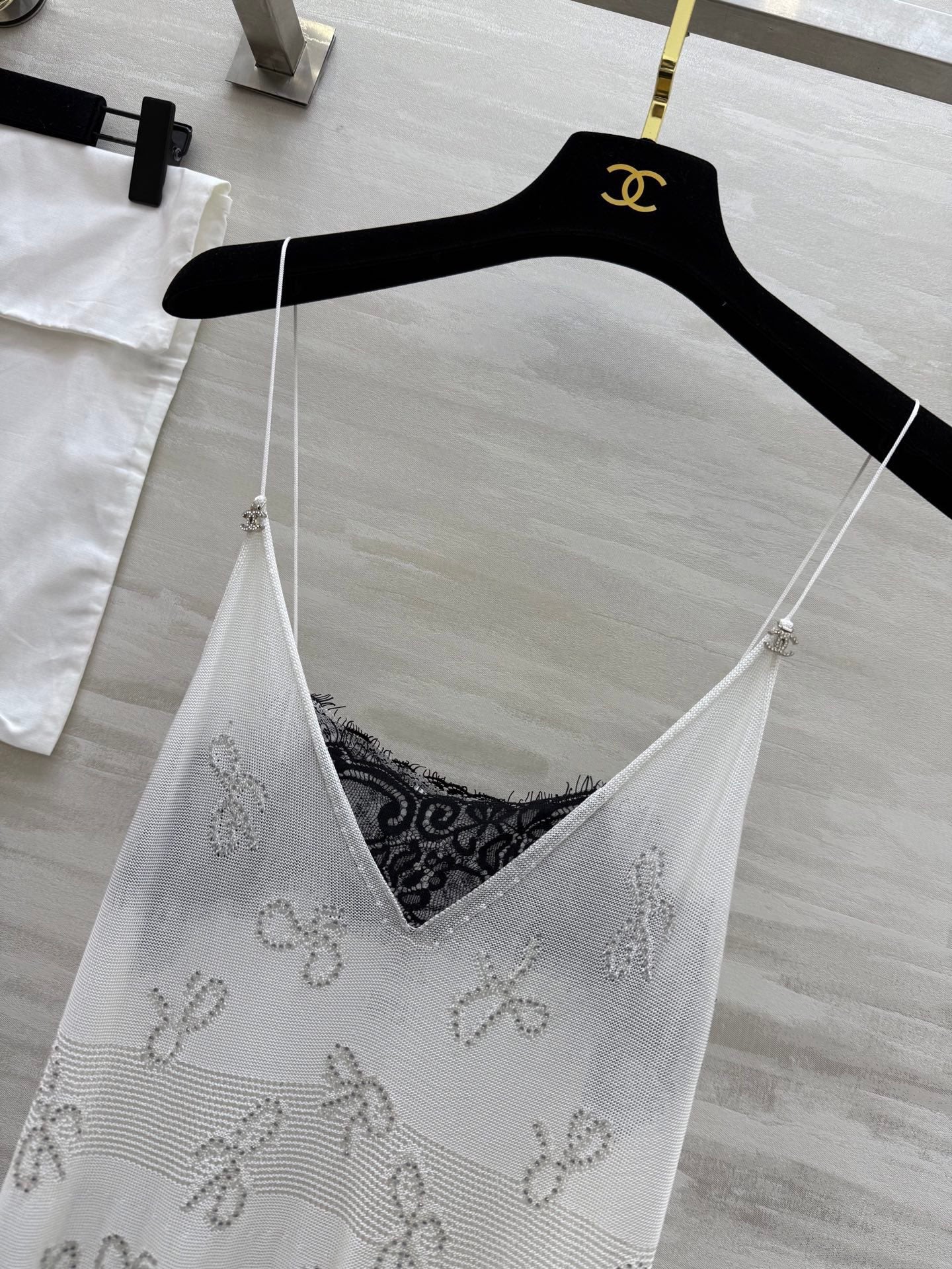 Chanel 2026 Camisole Dress White Lace Cotton