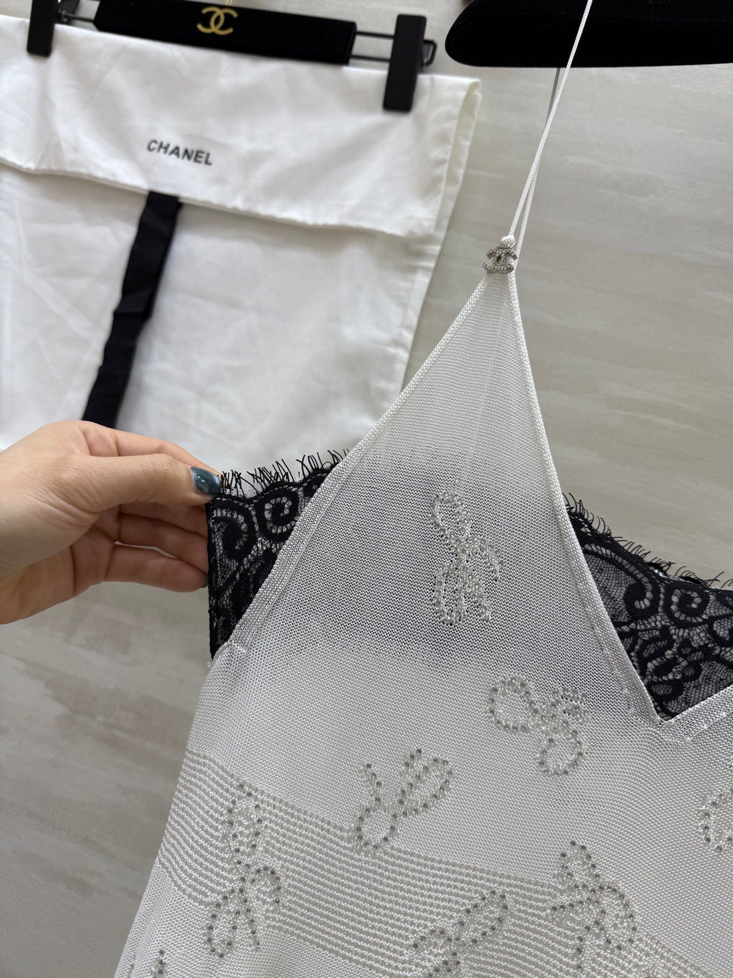 Chanel 2026 Camisole Dress White Lace Cotton