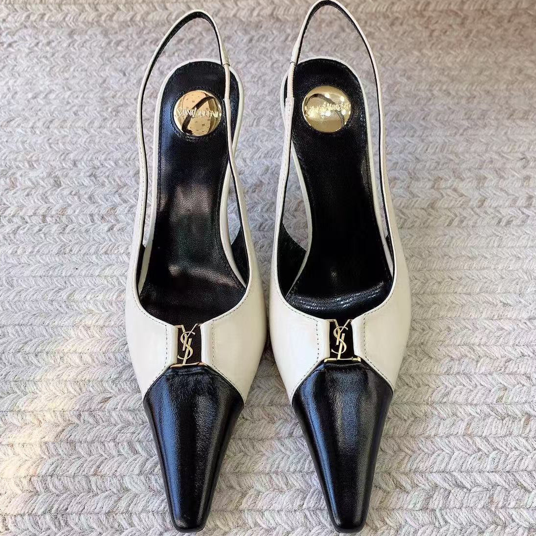 YSL 2026 Babylone Slingback Pump White Black Leather