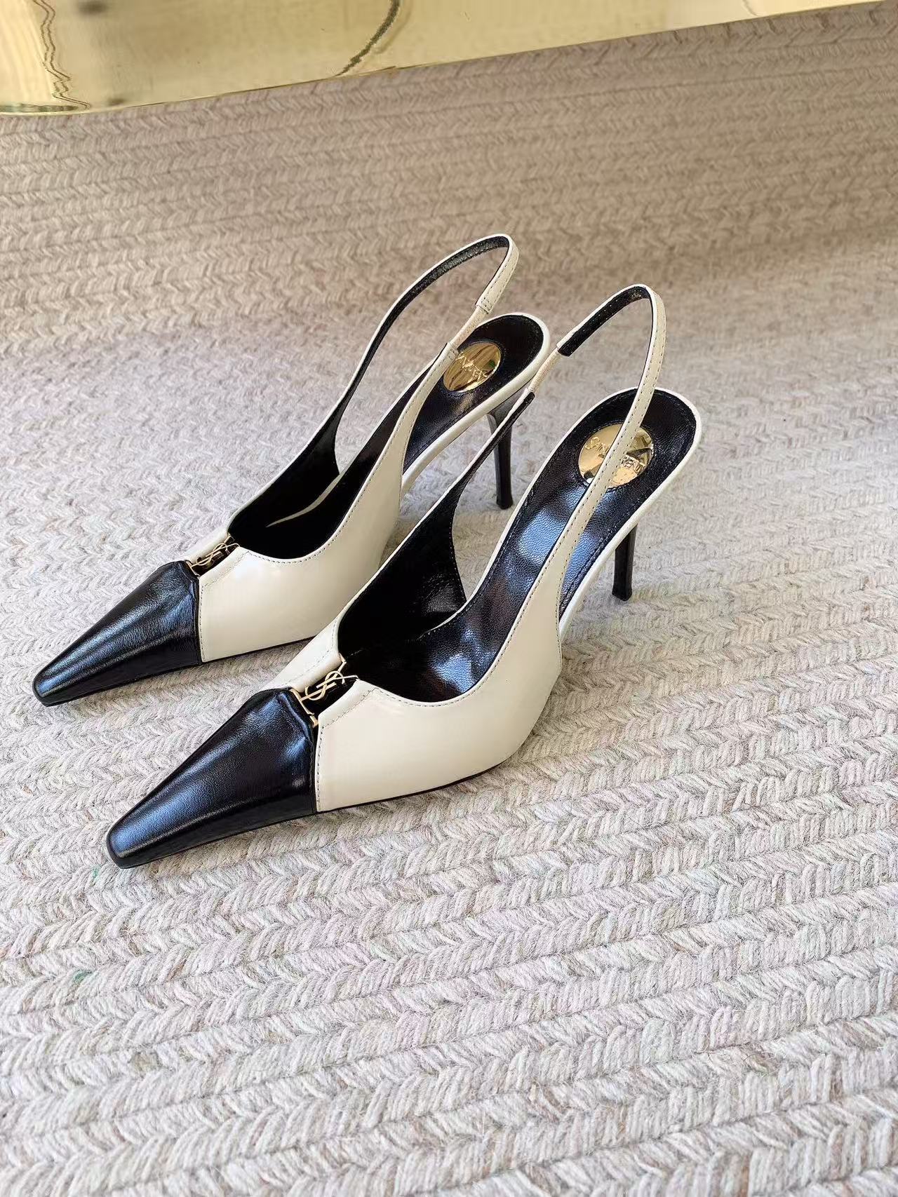 YSL 2026 Babylone Slingback Pump White Black Leather