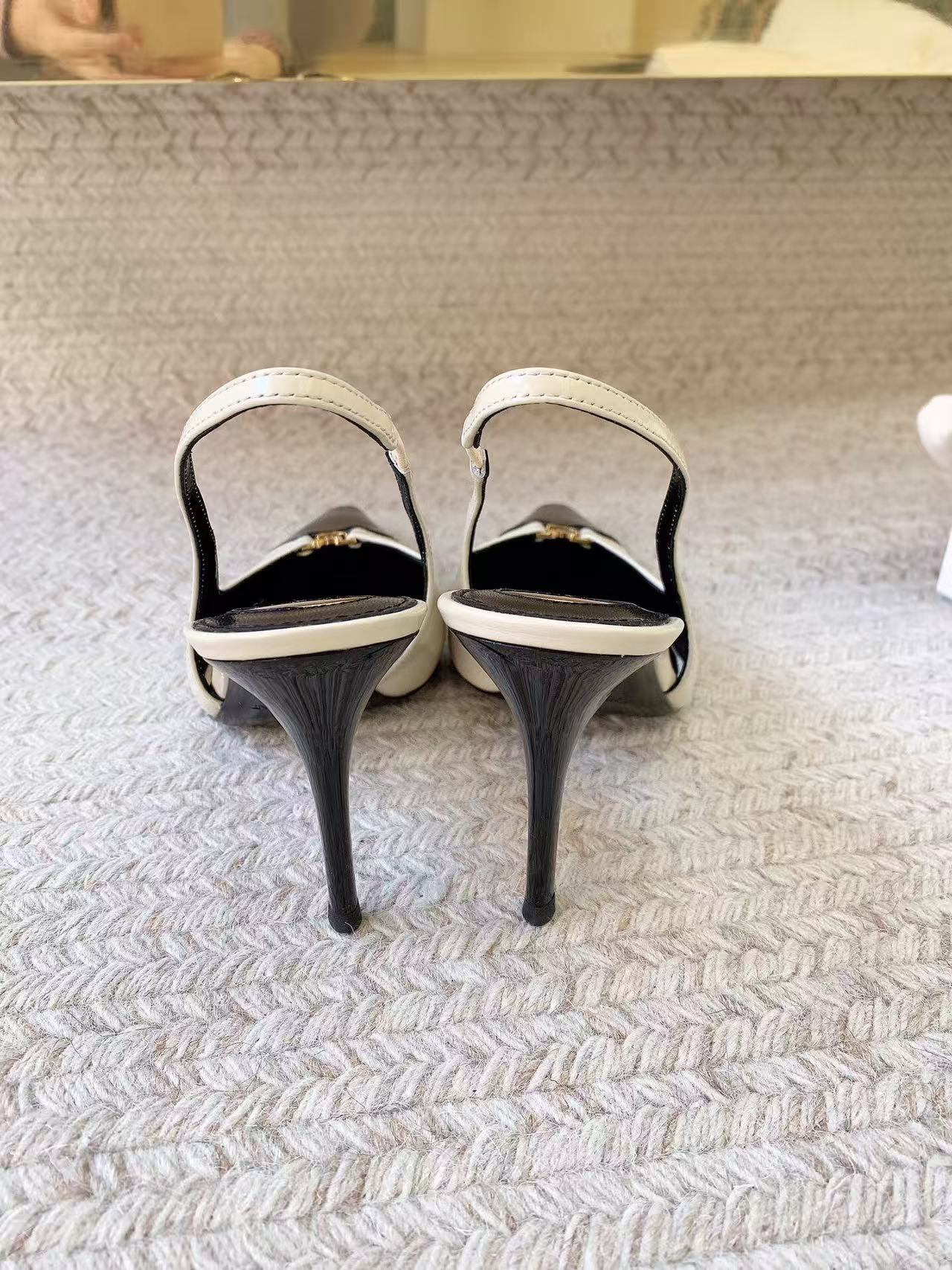 YSL 2026 Babylone Slingback Pump White Black Leather