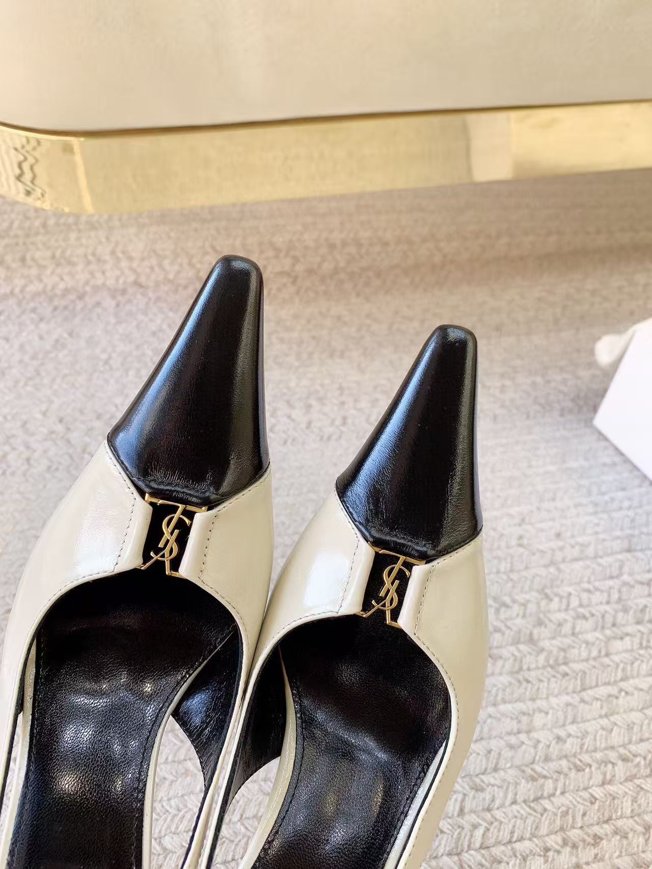 YSL 2026 Babylone Slingback Pump White Black Leather