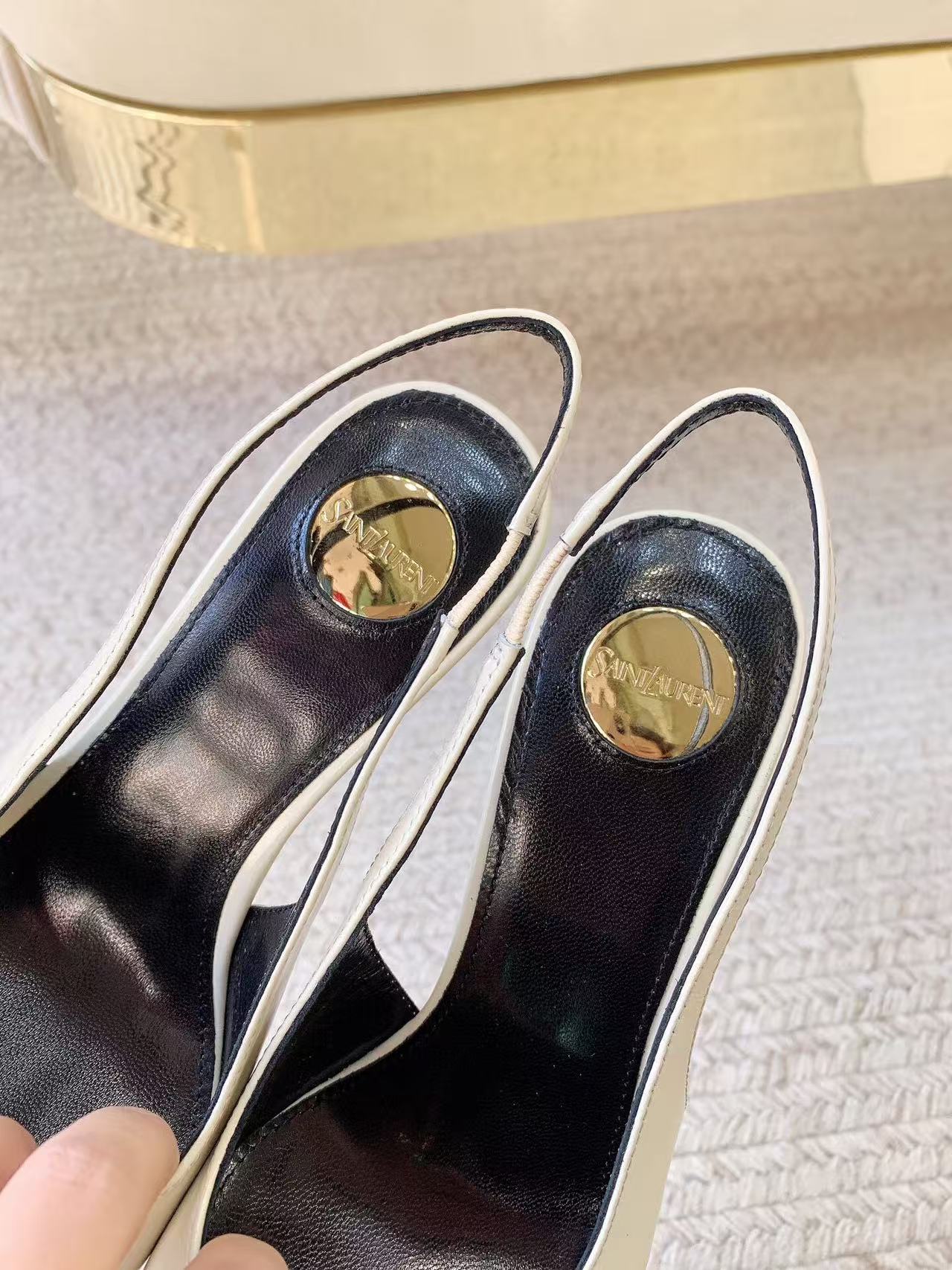 YSL 2026 Babylone Slingback Pump White Black Leather