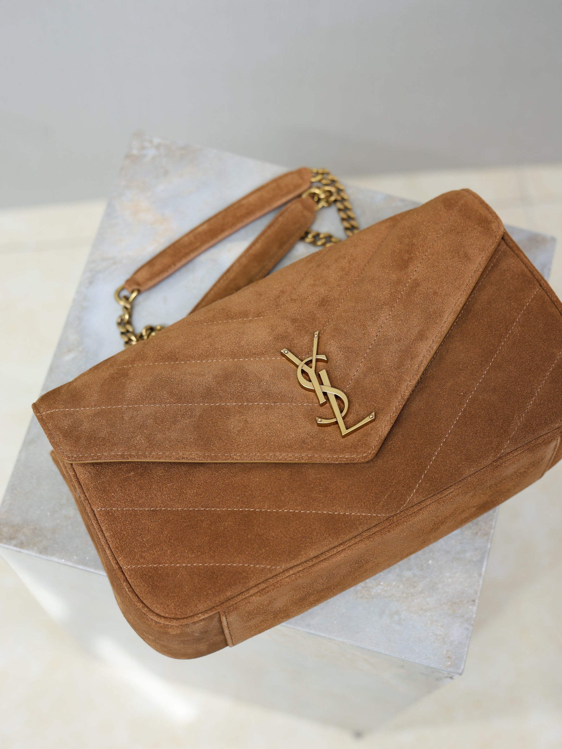 YSL 2026 Loulou Bag 29cm Caramel Suede Leather