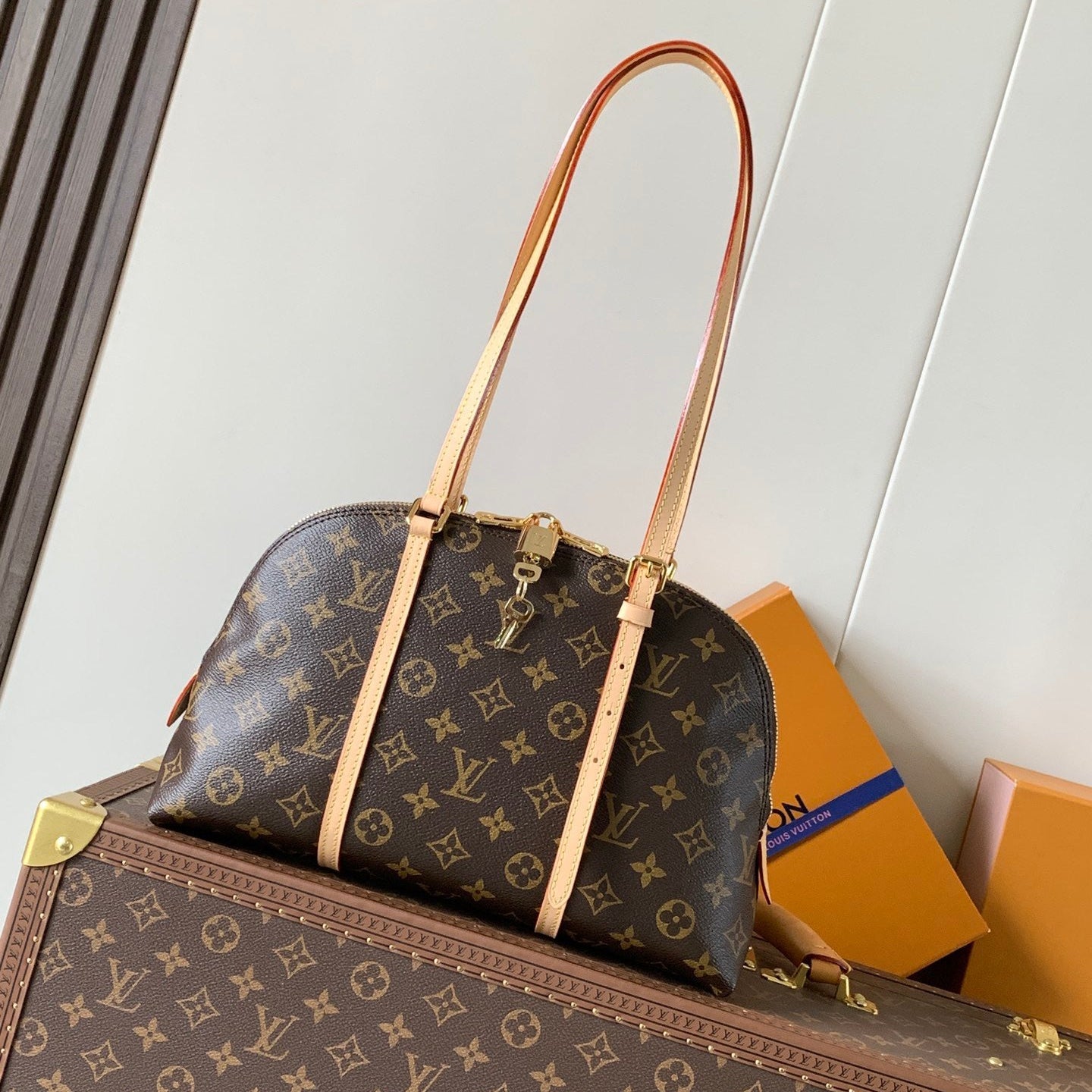 Louis Vuitton 2026 Squire East West Bag 30cm Brown Beige Canvas Leather