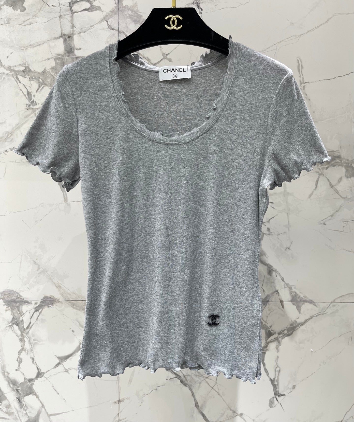 Chanel 2026 Scalloped Neckline T-shirt White Purple Gray Cotton