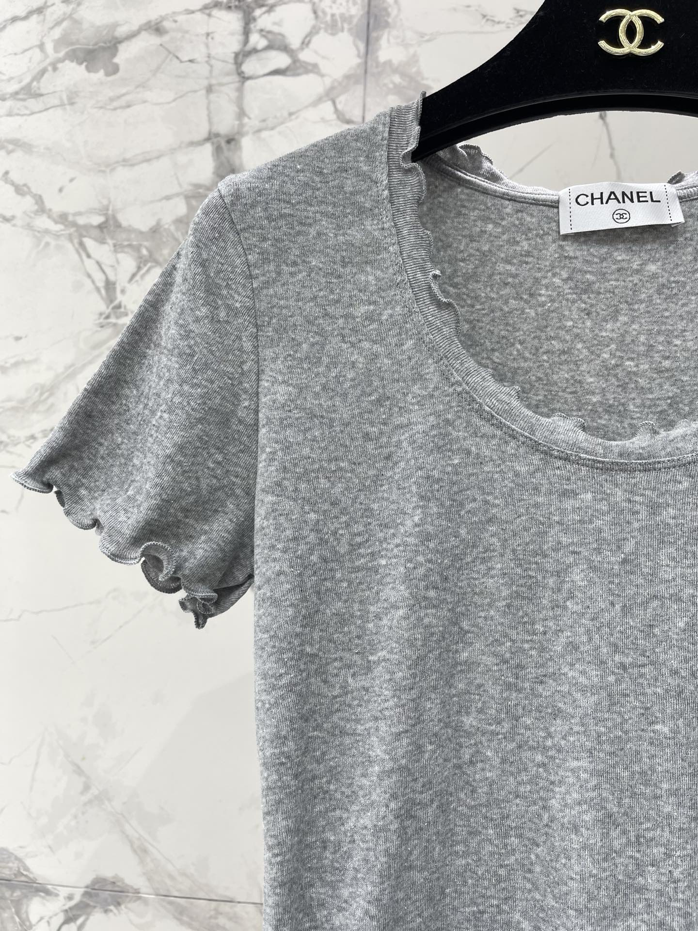 Chanel 2026 Scalloped Neckline T-shirt White Purple Gray Cotton