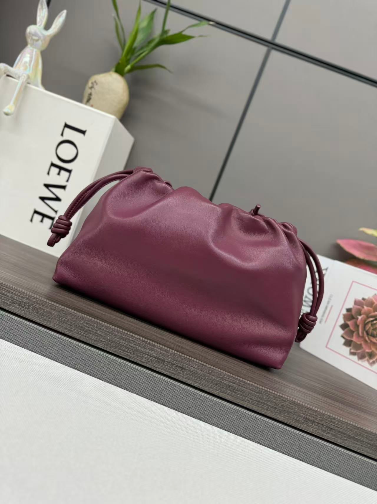 Loewe 2026 Flamenco Purse Bag 30cm Burgundy Nappa Leather