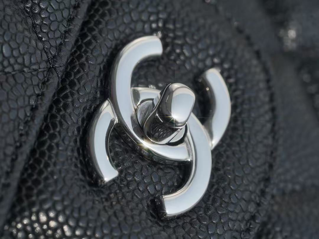 Chanel 2026 Flap Bag 30cm Black Caviar Leather With Silver Hardware