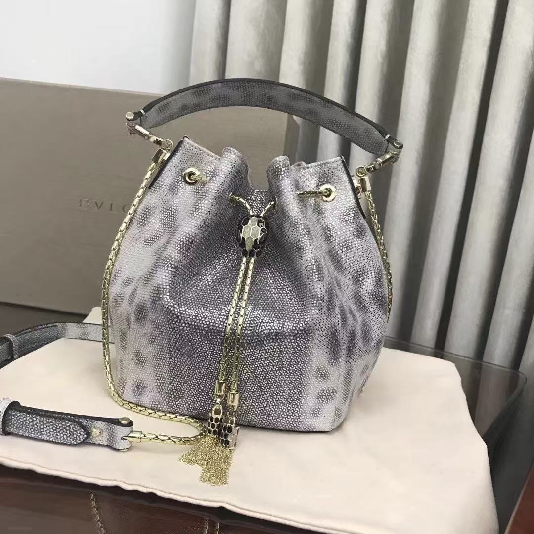 Bvlgari Serpenti Forever Small Bucket bag Grey Karung Leather