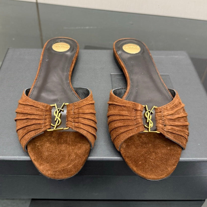 Saint Laurent 2026 Babylone Slide Sandal Brown Suede