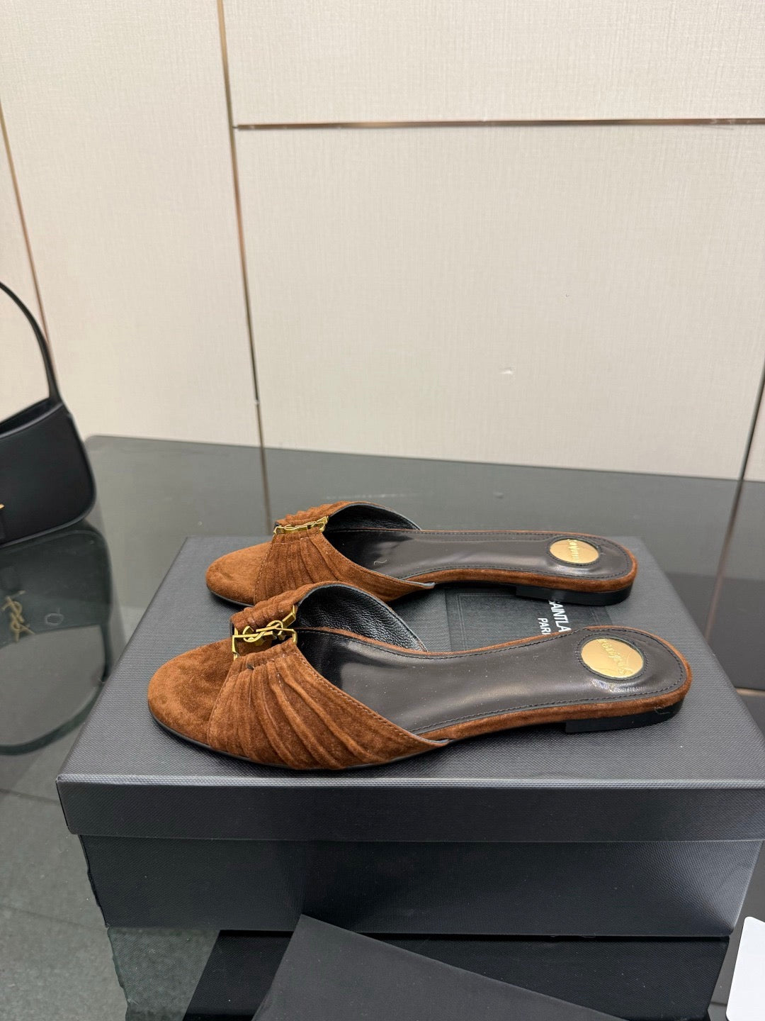 Saint Laurent 2026 Babylone Slide Sandal Brown Suede