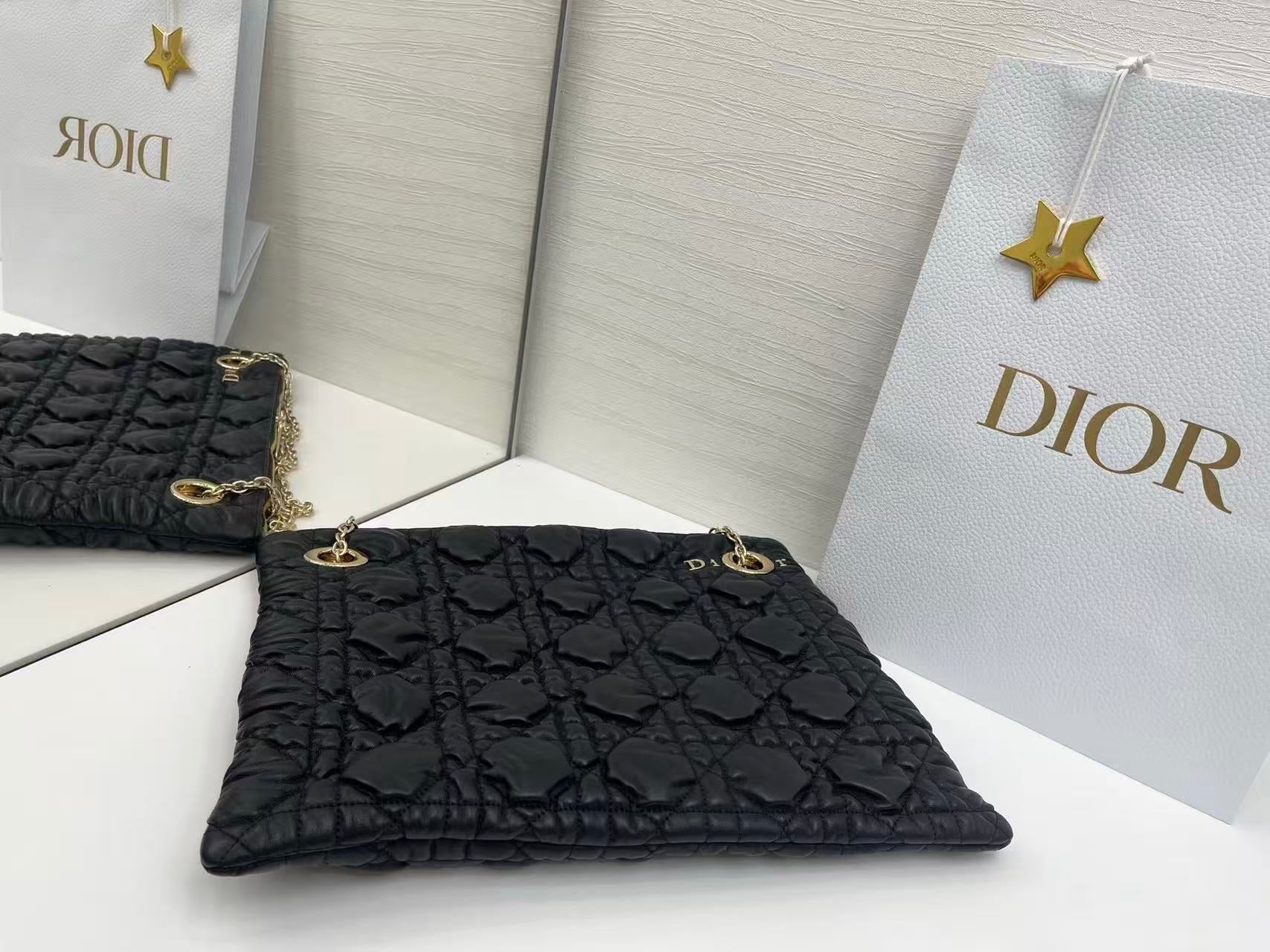 Dior 2026 Crunchy Bag 38cm Black Puffy Macrocannage Calfskin