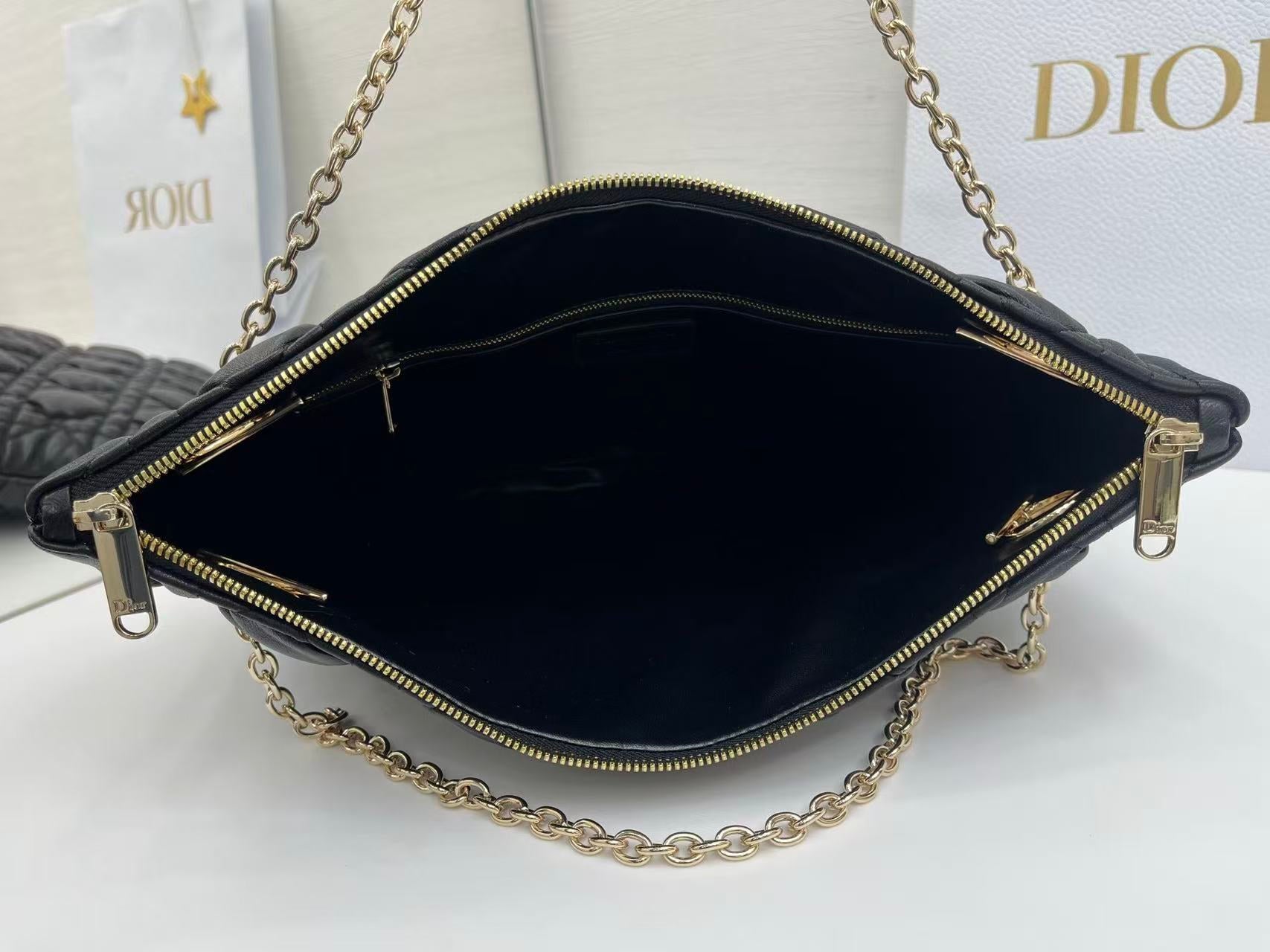 Dior 2026 Crunchy Bag 38cm Black Puffy Macrocannage Calfskin