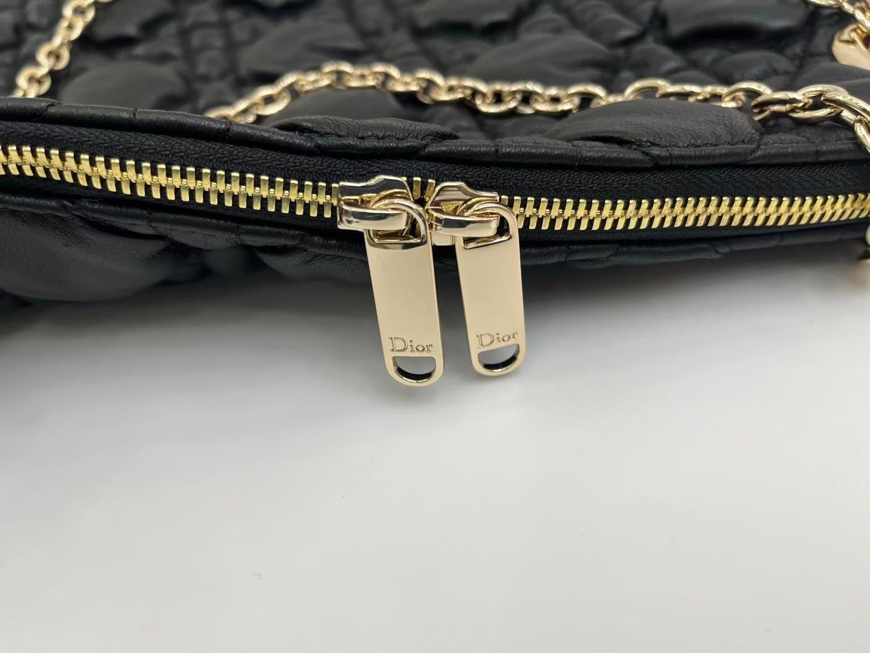 Dior 2026 Crunchy Bag 38cm Black Puffy Macrocannage Calfskin