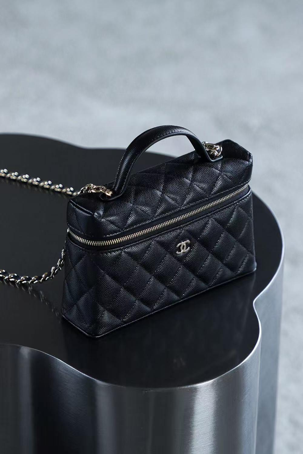 Chanel 2026 Vanity Bag 19.5cm Black Silver Caviar Leather