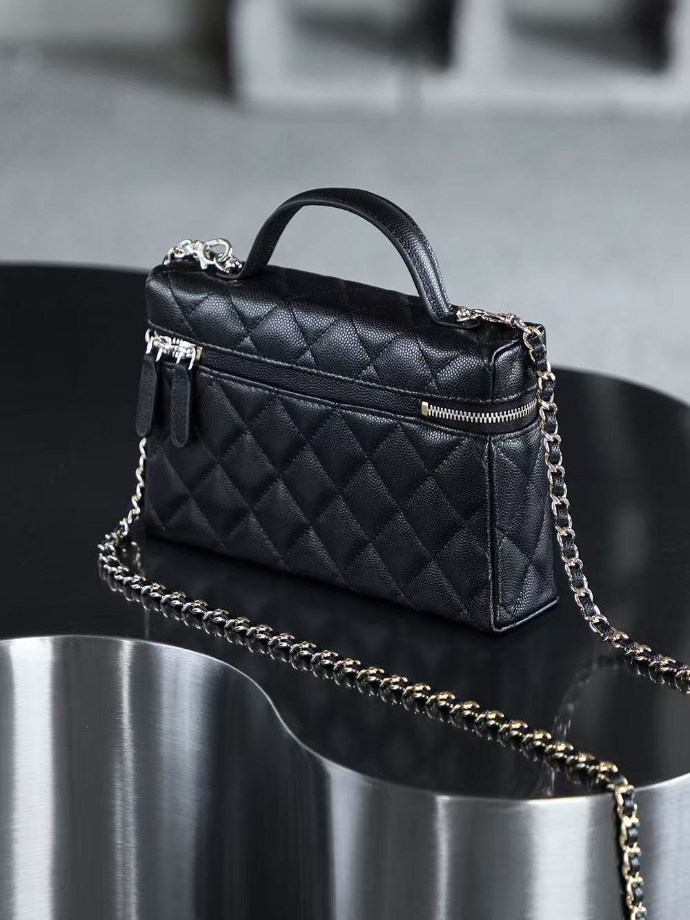 Chanel 2026 Vanity Bag 19.5cm Black Silver Caviar Leather