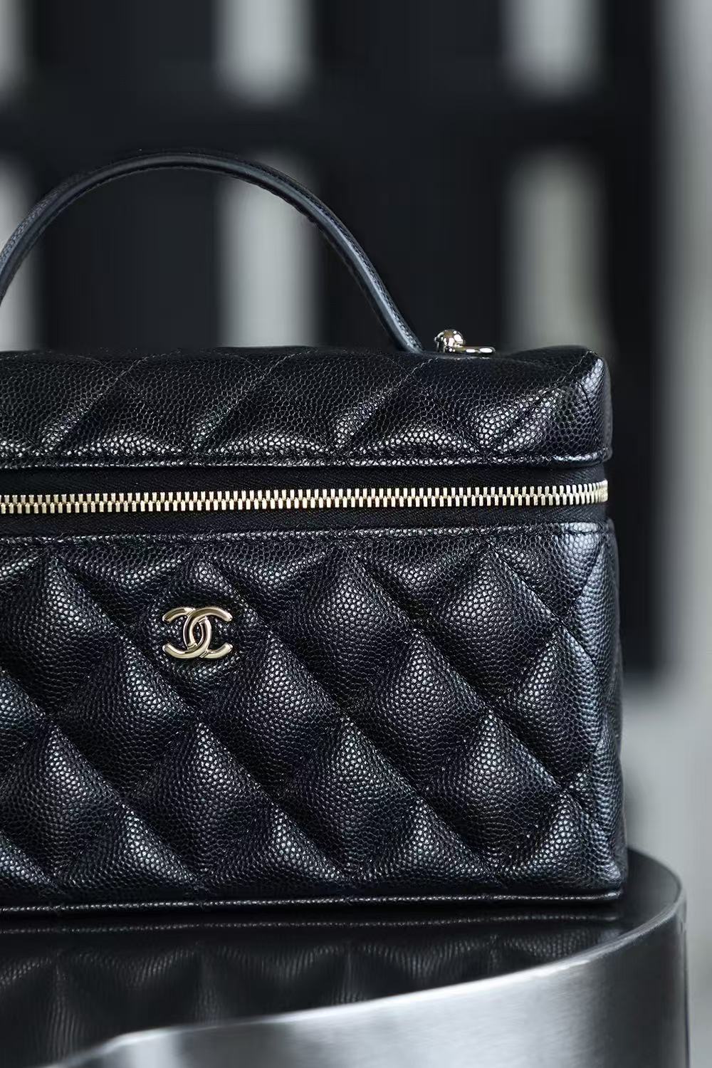 Chanel 2026 Vanity Bag 19.5cm Black Silver Caviar Leather
