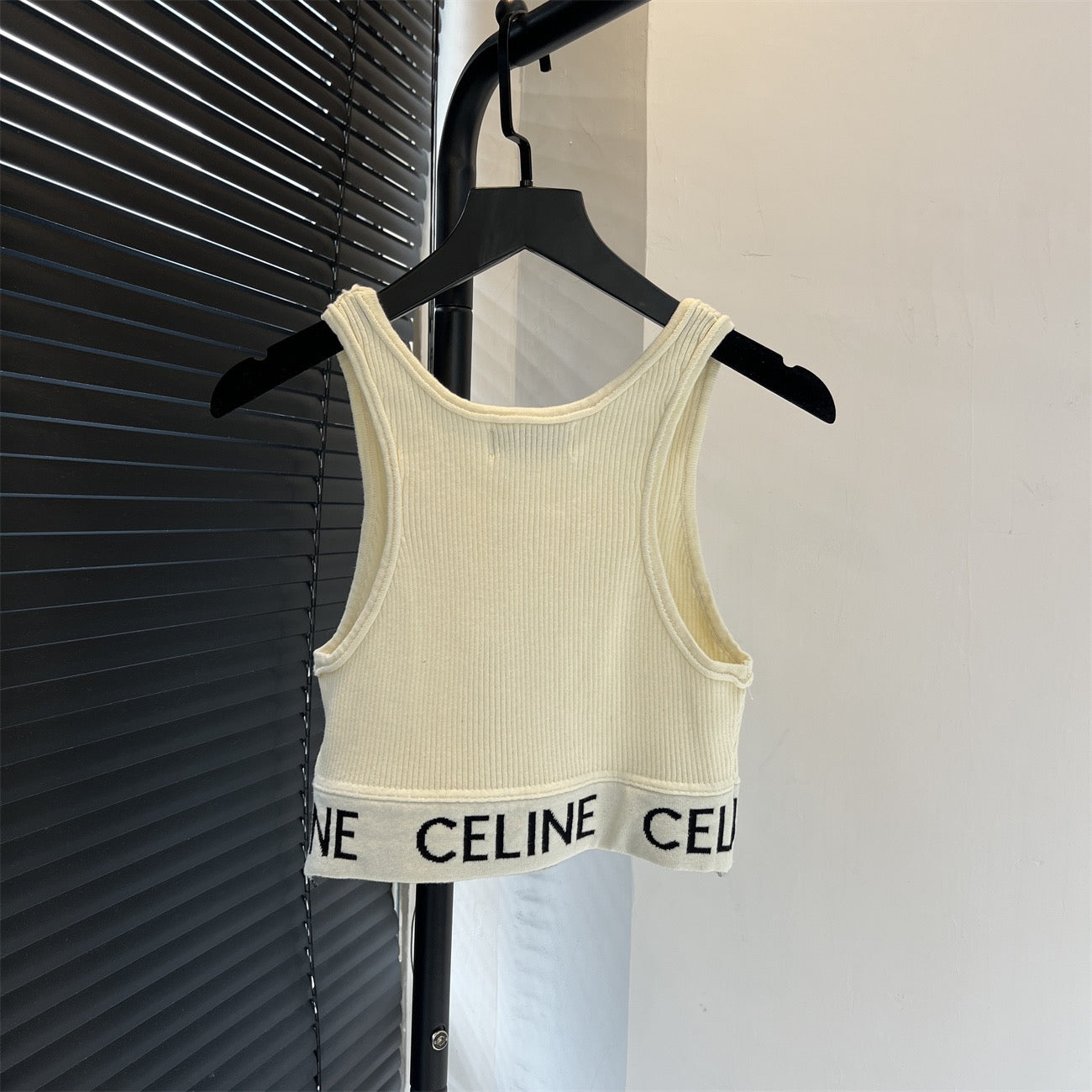 Celine 2026 Knit Rib-knit Logo-detail Crop Tank Top Cotton