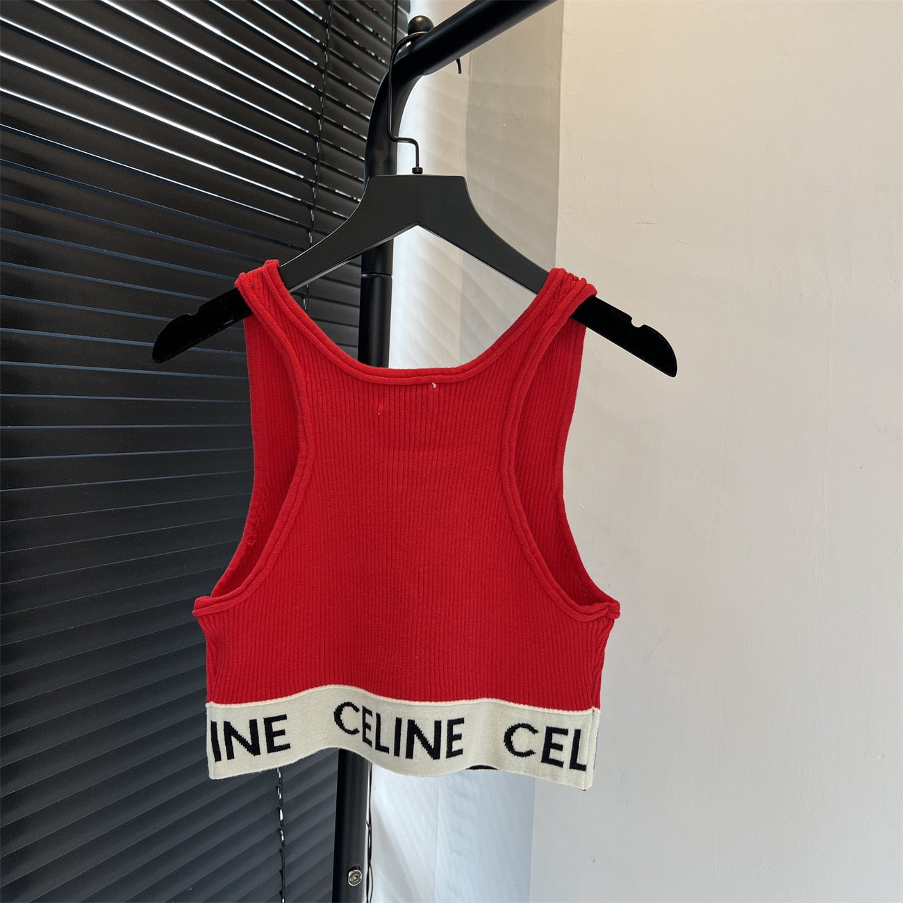 Celine 2026 Knit Rib-knit Logo-detail Crop Tank Top Cotton