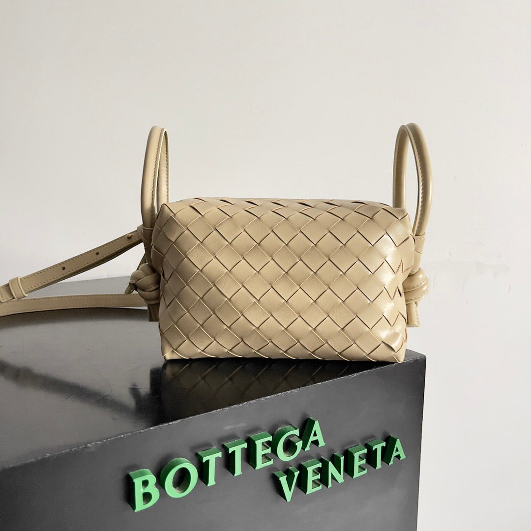Bottega Veneta 2026 Mini Loop Camera Bag Beige Woven Lambskin Leather