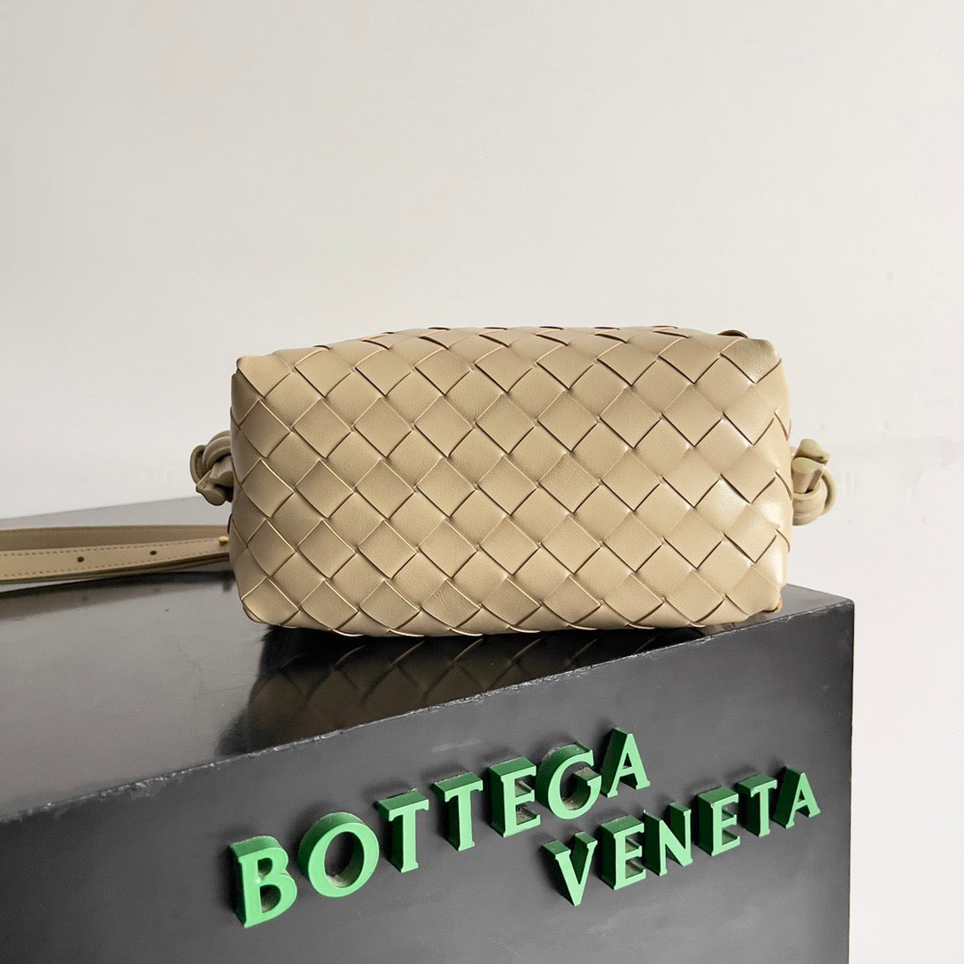 Bottega Veneta 2026 Mini Loop Camera Bag Beige Woven Lambskin Leather