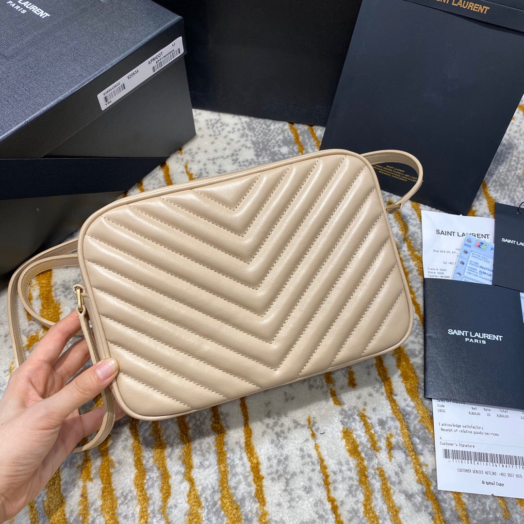Saint Laurent 2026 Lou Camera Bag 23cm Beige Quilted Leather