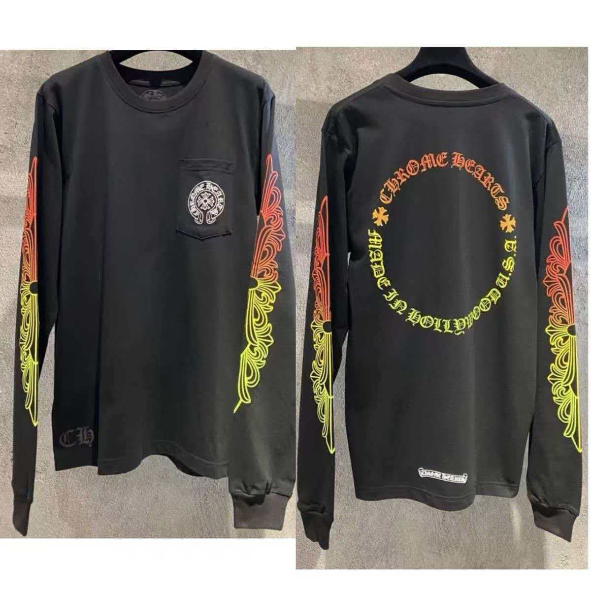 Chrome Hearts Floral Sleeve Gradient Long-Sleeve T-Shirt Black Cotton