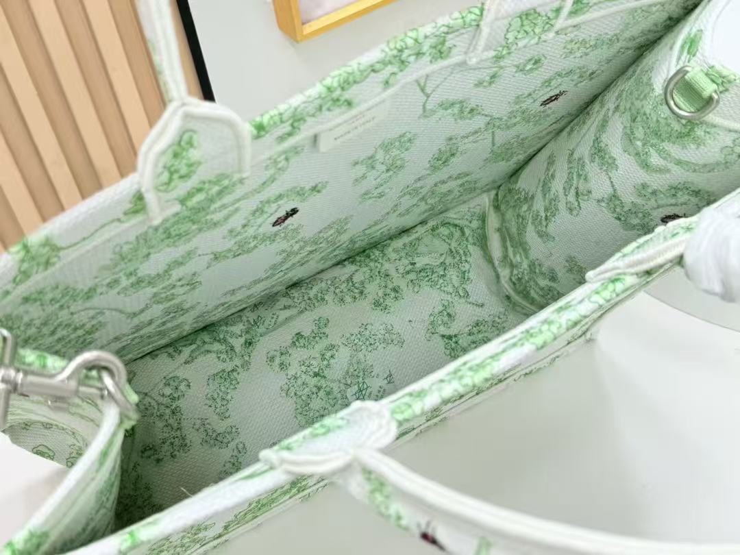 Dior 2026 Book Tote 41cm with Strap Green White Canvas