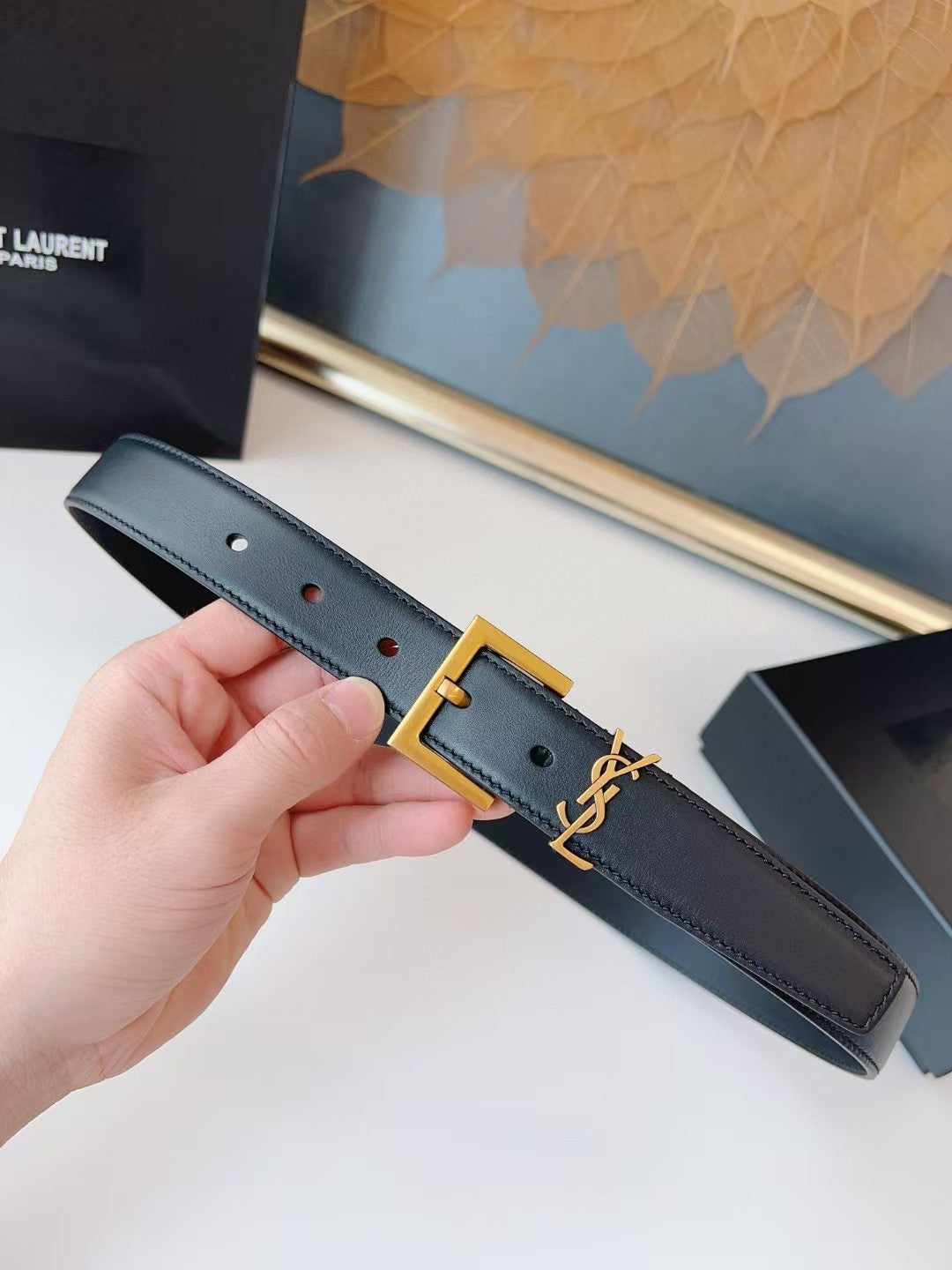 Saint Laurent Cassandre Leather Belt