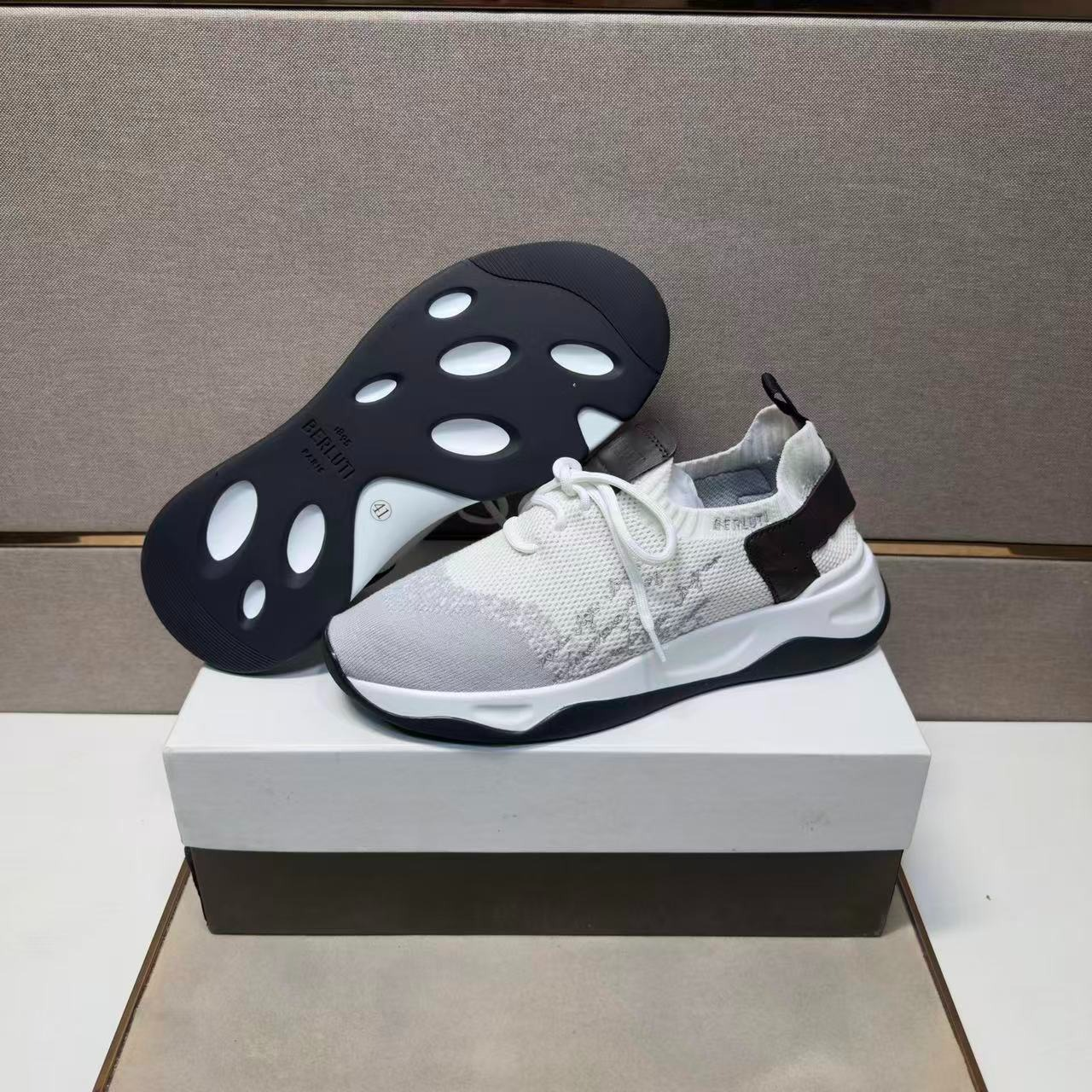 Berluti Shadow 2026 Sneaker White Grey Brown Fabric Leather