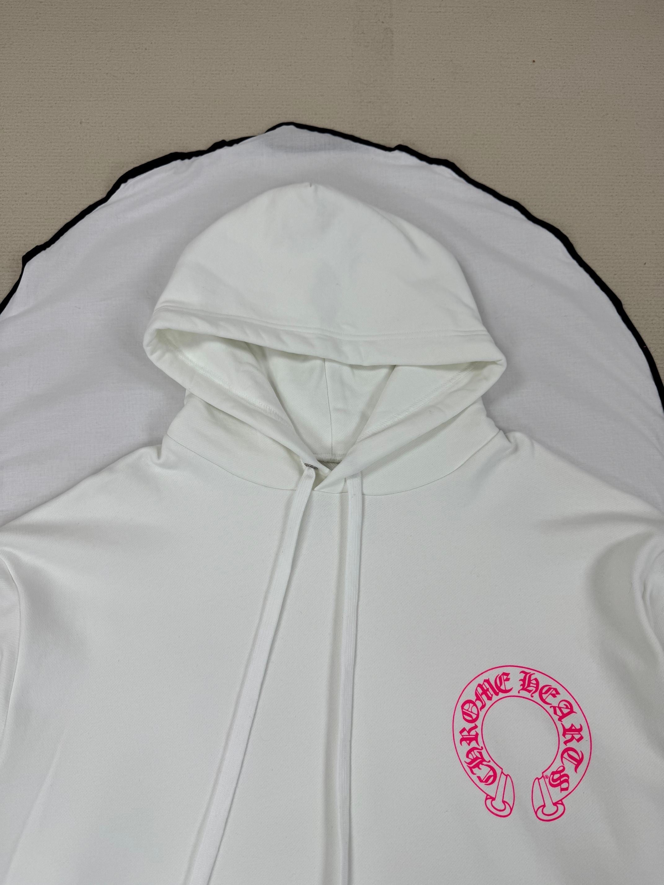 Chrome Hearts 2026 Horseshoe-Logo Graphic Hoodie White Pink Fabric