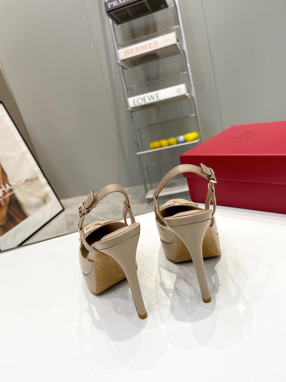 Valentino Garavani VLOGO Slingback 120 Platform Pumps Nude Smooth Leather