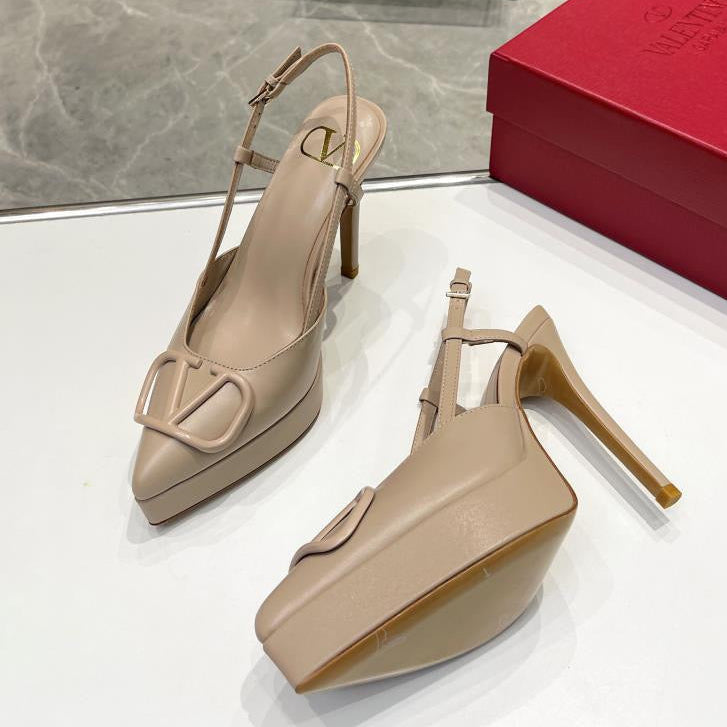 Valentino Garavani VLOGO Slingback 120 Platform Pumps Nude Smooth Leather
