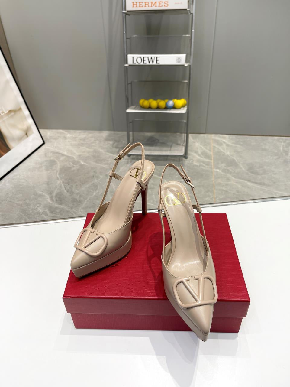 Valentino Garavani VLOGO Slingback 120 Platform Pumps Nude Smooth Leather