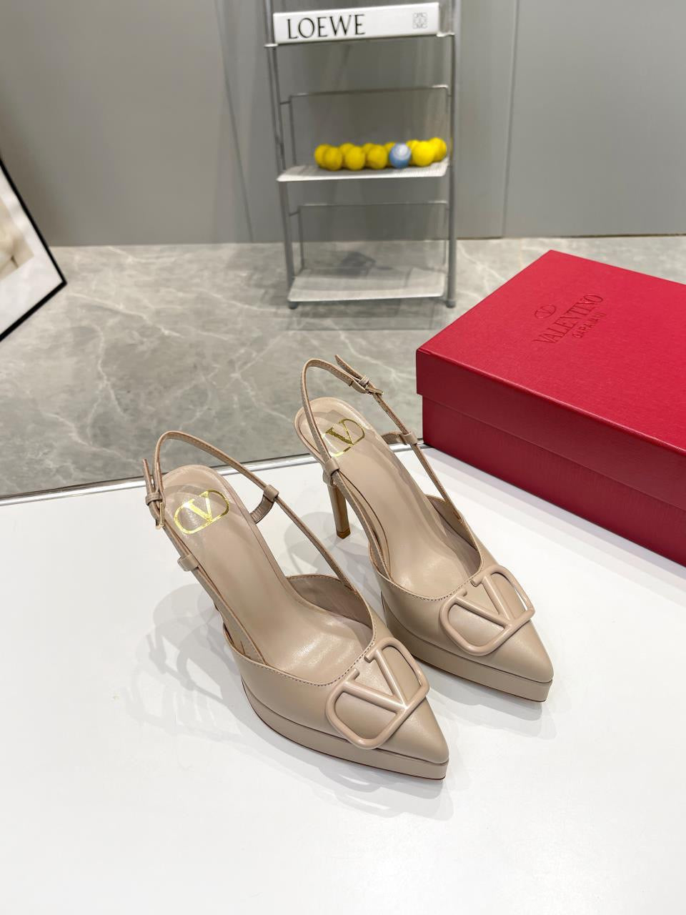 Valentino Garavani VLOGO Slingback 120 Platform Pumps Nude Smooth Leather