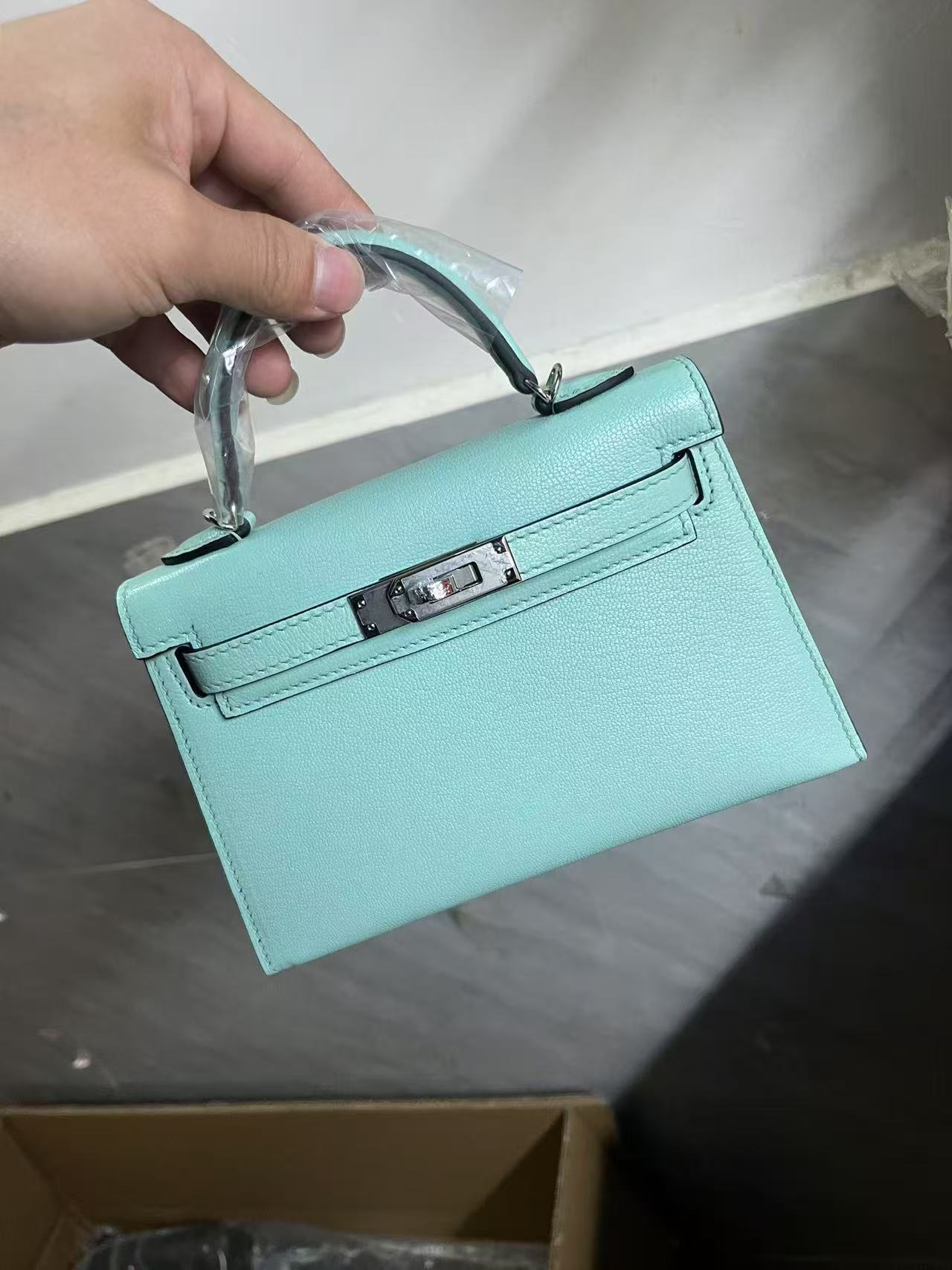 Hermes 2026 Mini Kelly Bag 20cm Light Turquoise Epsom Leather