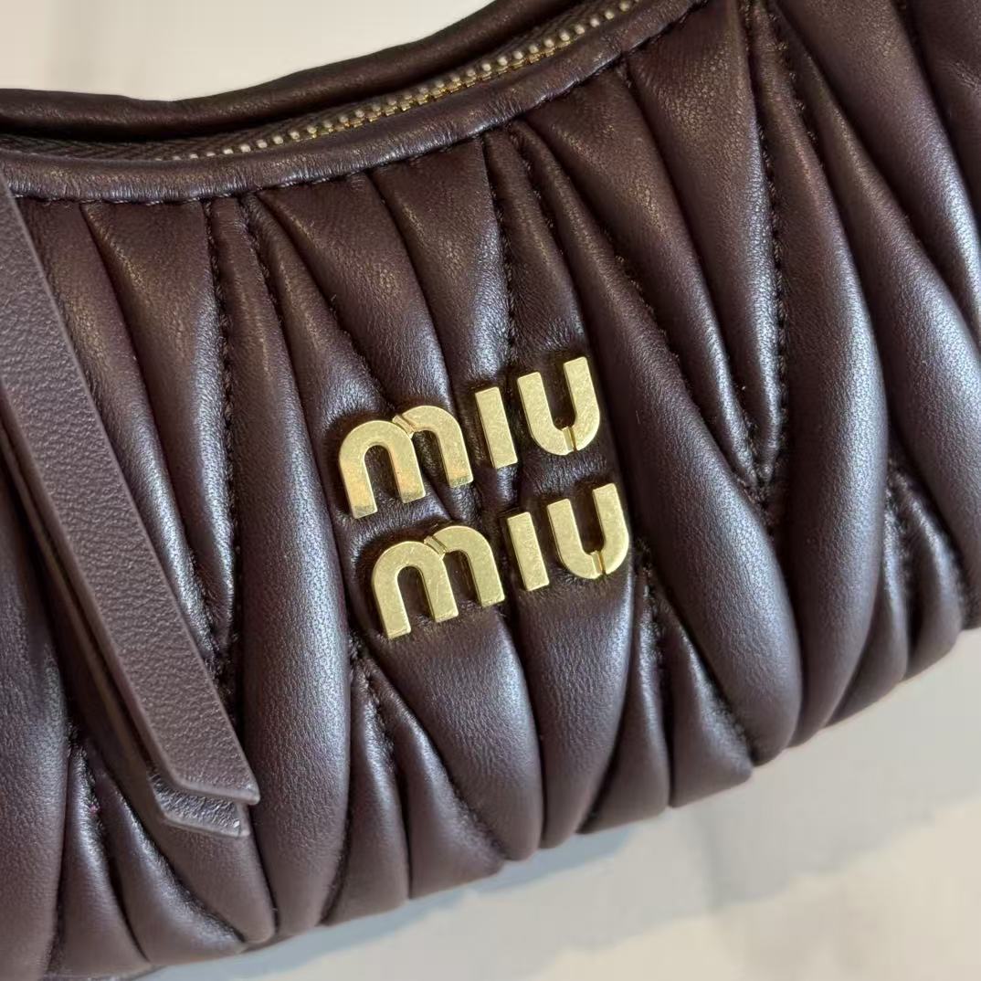 Miumiu 2026 Wander Matelassé Hobo Bag Dark Brown Nappa Leather