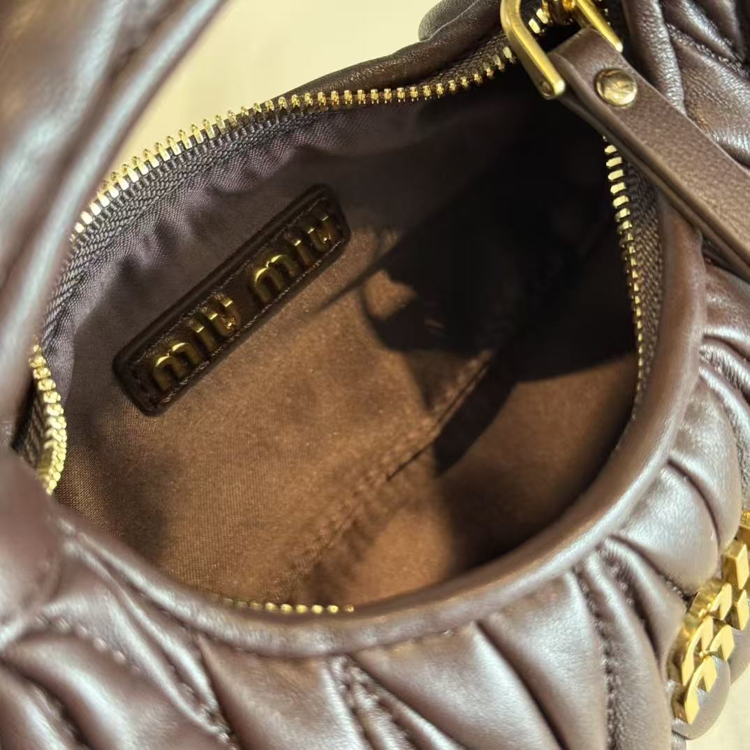 Miumiu 2026 Wander Matelassé Hobo Bag Dark Brown Nappa Leather