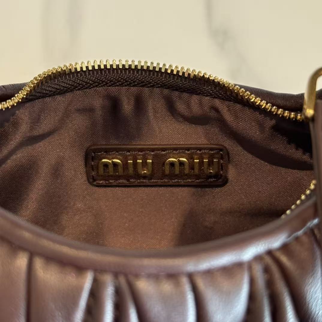 Miumiu 2026 Wander Matelassé Hobo Bag Dark Brown Nappa Leather