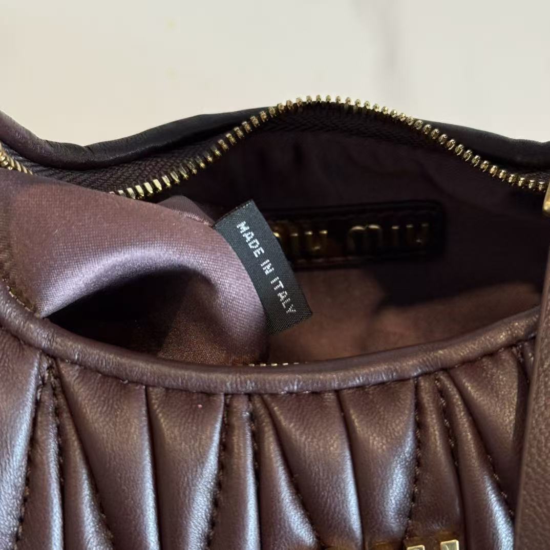 Miumiu 2026 Wander Matelassé Hobo Bag Dark Brown Nappa Leather