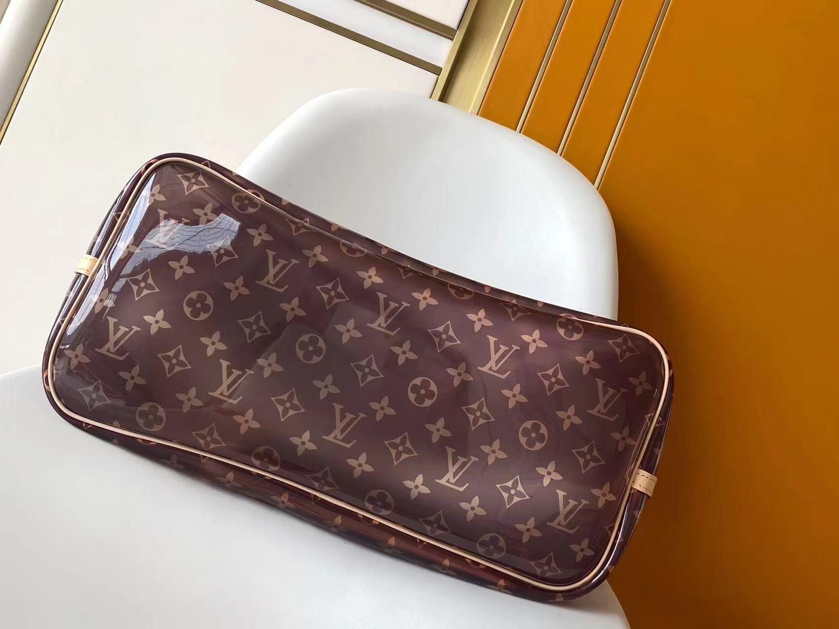LV 2026 Neverfull MM 39cm Brown Beige Monogram Canvas Leather With Blue Letter