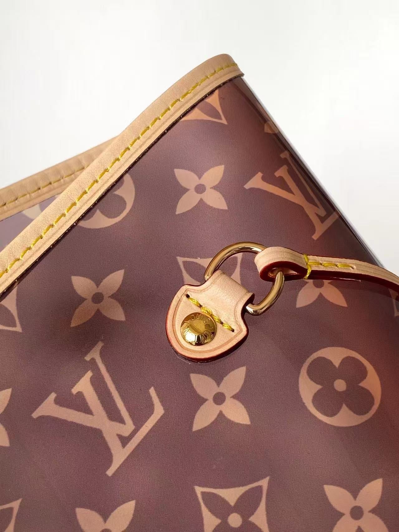 LV 2026 Neverfull MM 39cm Brown Beige Monogram Canvas Leather With Blue Letter