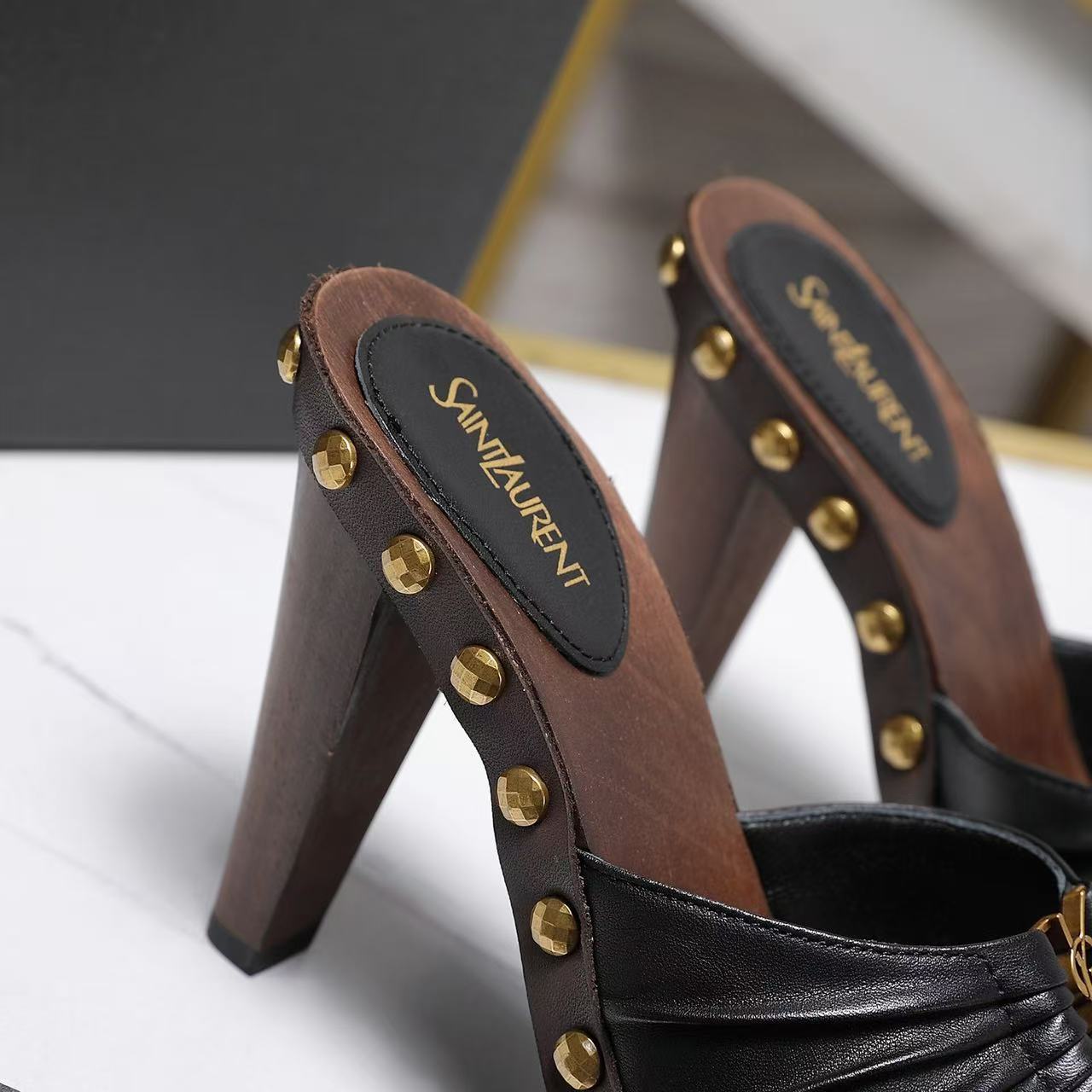 YSL 2026 Bavylone Platform Sandal Brown Black Smooth Leather