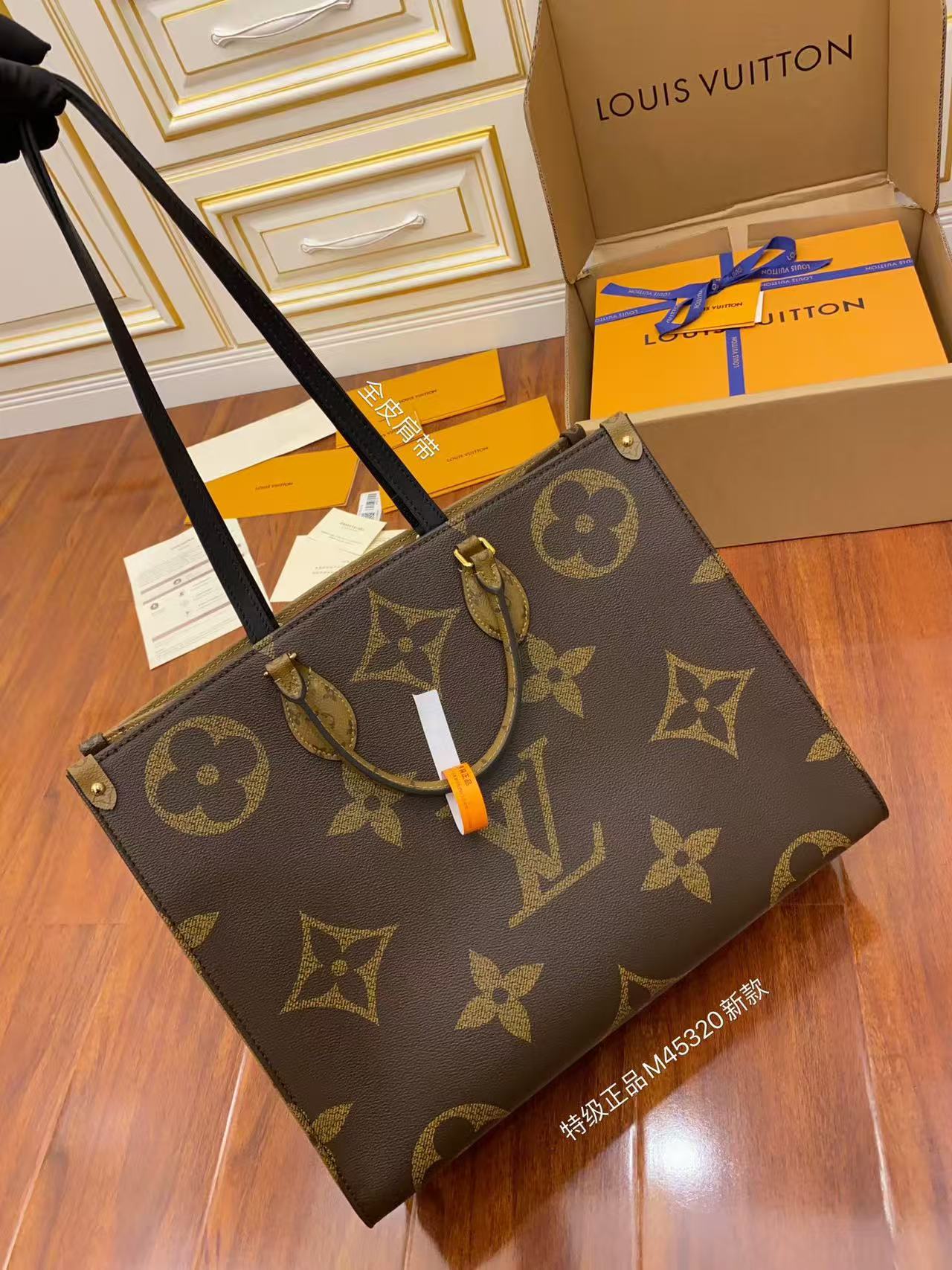 Louis Vuitton 2026 OnTheGo GM Bag 41cm Brown Beige Monogram Canvas Leather