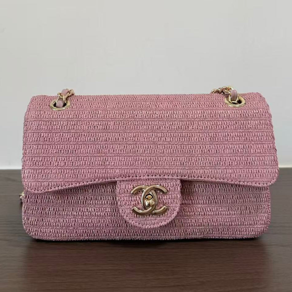 Chanel 2026 Classic Flap Bag 25cm Pink Tweed Fabric Leather